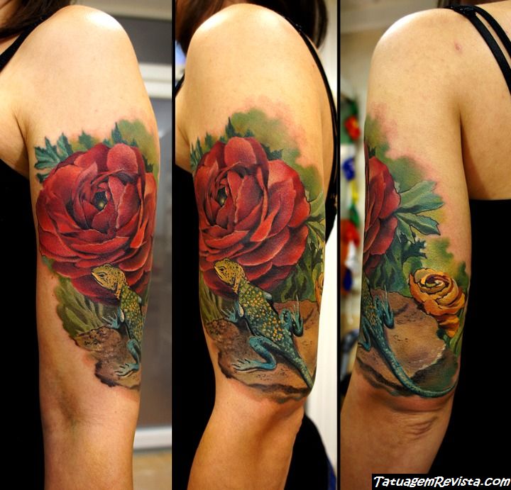 tattoos-de-lagartos-entre-flores