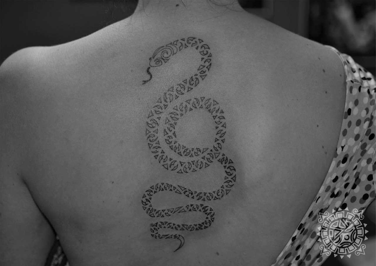 A tatuagem da coluna vertebral, a menina - cobra