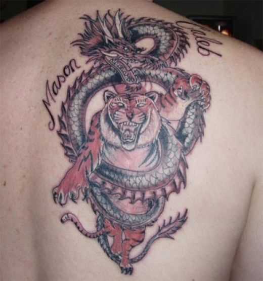 A tatuagem de blade o cara - de- dragão e tigre