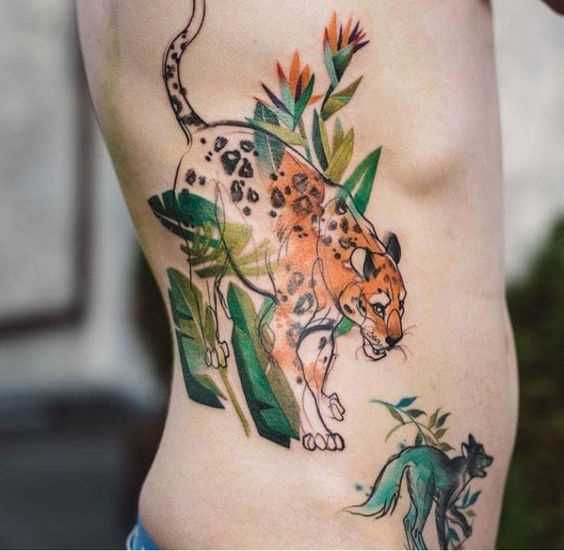 A tatuagem de chita ao lado de um cara