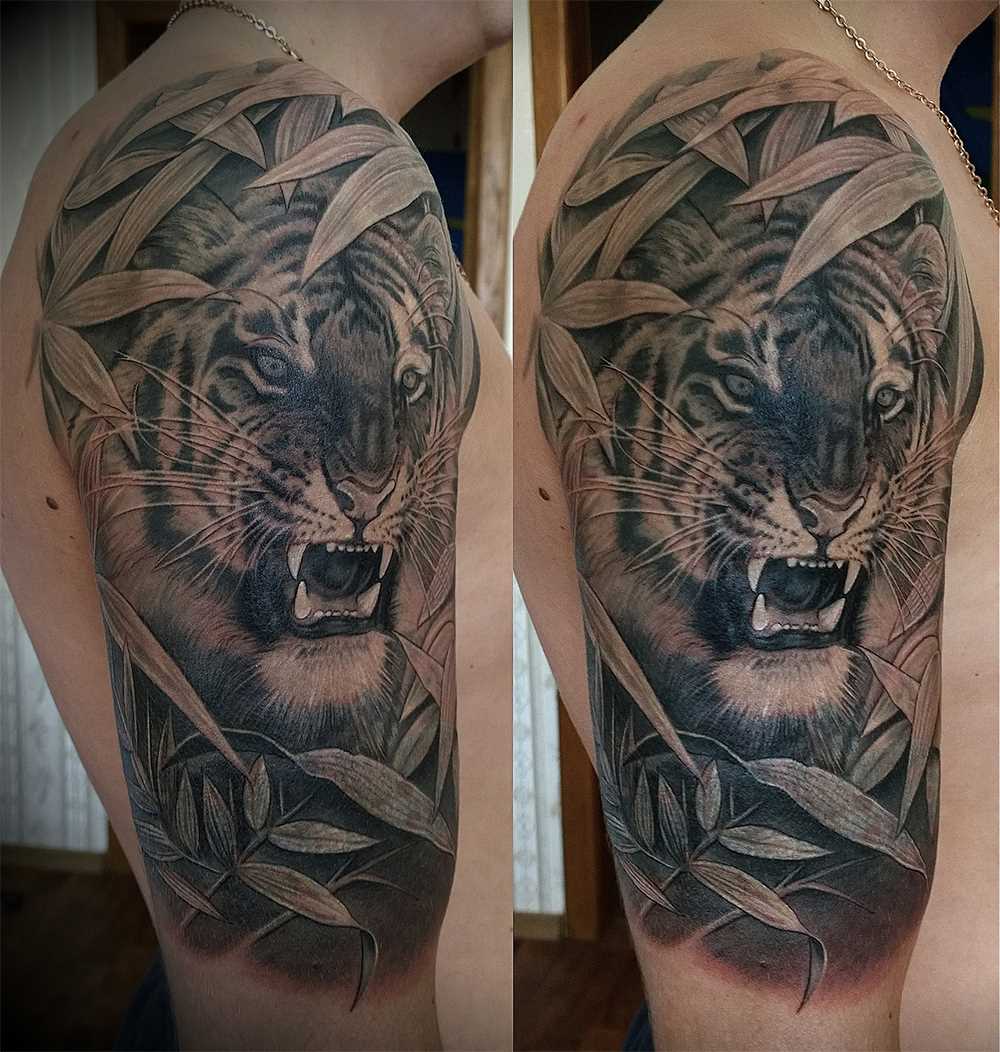 A tatuagem de tigre no ombro do cara