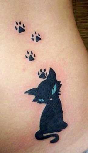 A tatuagem de uma menina na barriga - pernas e gato