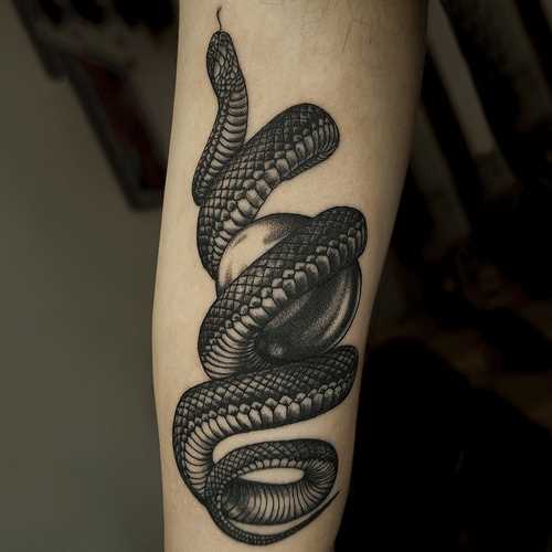 A tatuagem em forma de serpente na mão do cara