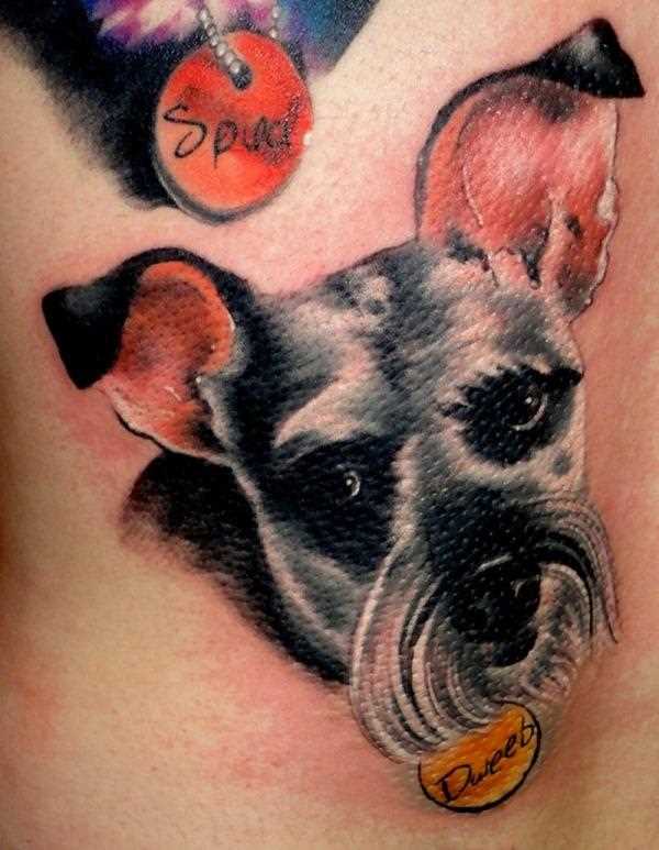 A tatuagem nas costas de uma menina - cão