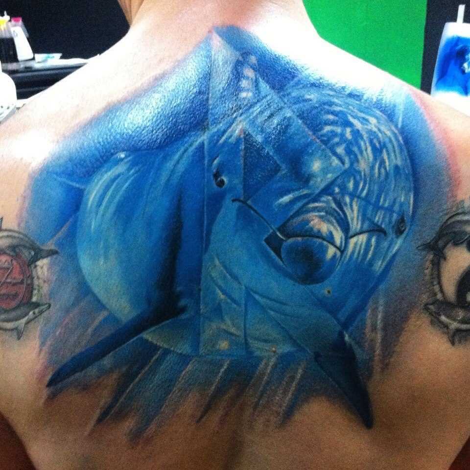 A tatuagem nas costas do cara - golfinho