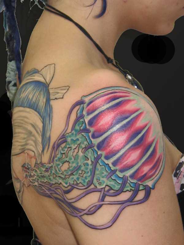A tatuagem no ombro da menina - água-viva