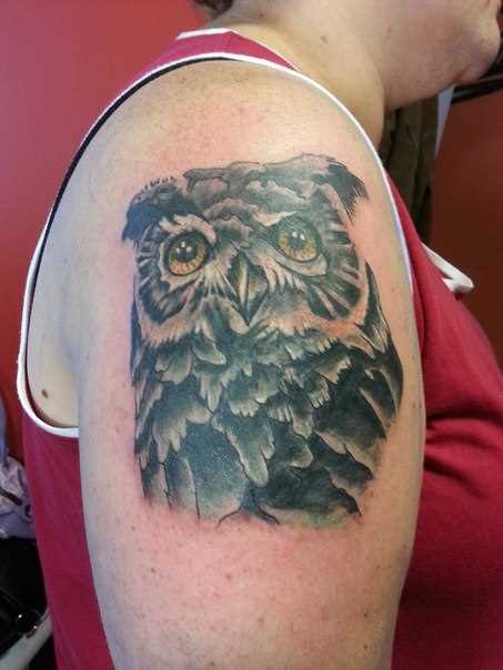 A tatuagem no ombro de um cara - de- coruja