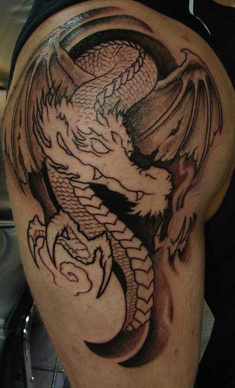 A tatuagem no ombro de um cara - de- dragão