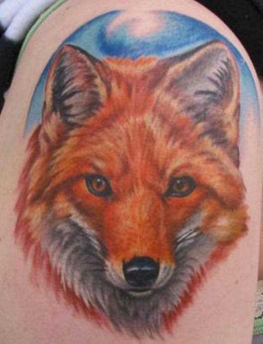 A tatuagem no ombro de um cara - de- raposa