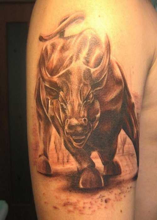 a tatuagem no ombro de um cara em forma de um touro