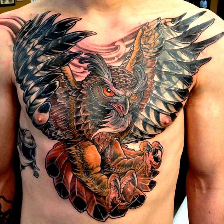 A tatuagem no peito de um cara - de- coruja