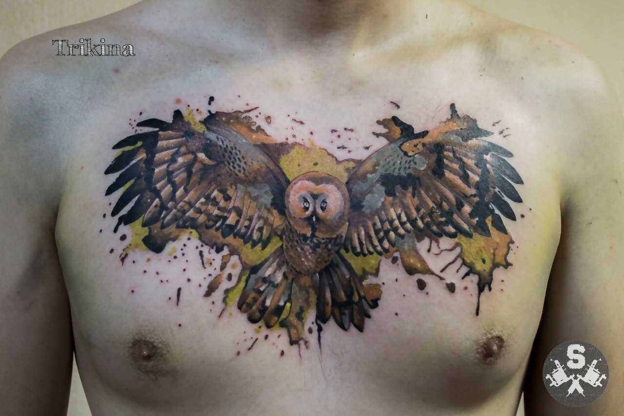 A tatuagem no peito do cara - de- coruja