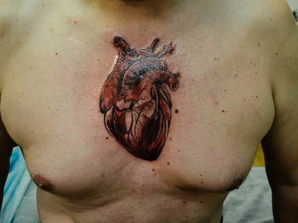 A tatuagem no peito do cara - o coração de