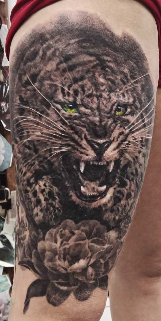 A tatuagem no quadril, o cara - de- tigre
