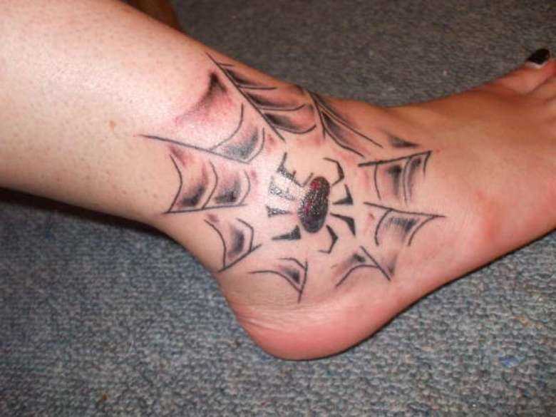 A tatuagem no tornozelo preto meninas - teia de aranha e a aranha