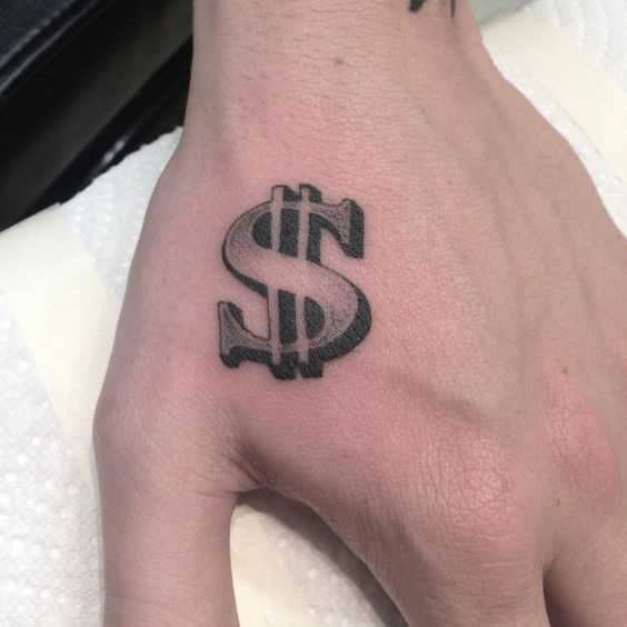 A tatuagem sinal de dinheiro no pincel homens