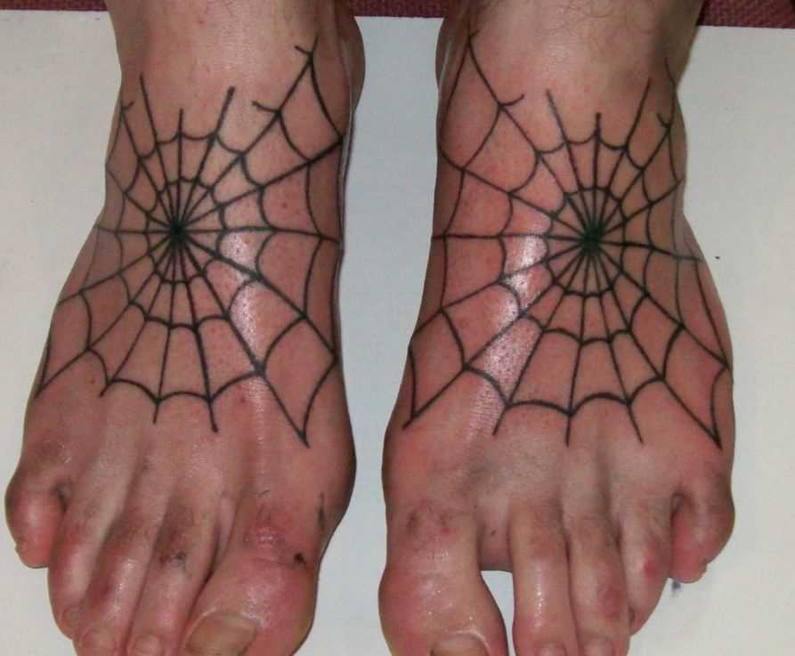 A tatuagem tem um cara no meu pé - de- teia de aranha