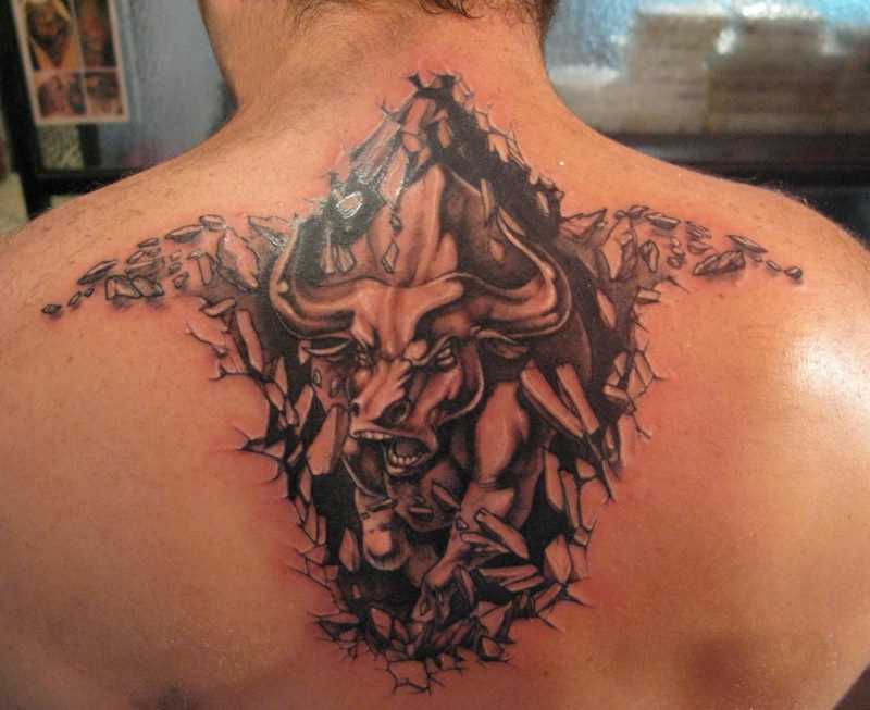 Bela tatuagem na parte de trás para o homem - touro