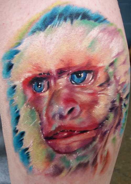 Bela tatuagem na perna da menina - macaco