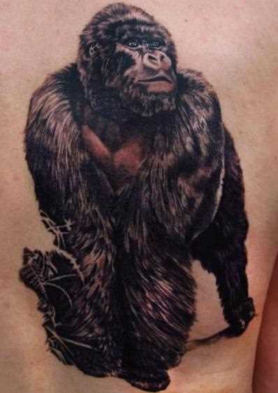 Bela tatuagem nas costas do cara - de- macaco