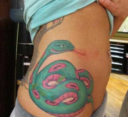 Cores de tatuagem ao lado de uma menina - cobra