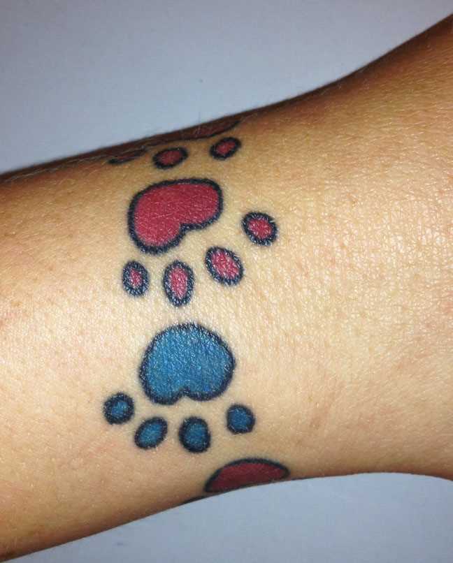 Cores de tatuagem no pulso da menina - pata