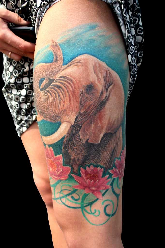 Elefante - tatuagem na coxa da menina