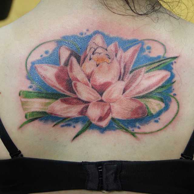 Flor de lótus - uma tatuagem feminina nas costas