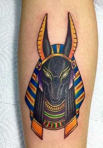 Fotos de tatuagem de anubis em estilo egípcio no antebraço cara