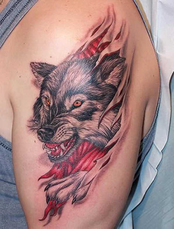 O lobo e o dilacerado ferida na mão de um cara - 3d tatuagem