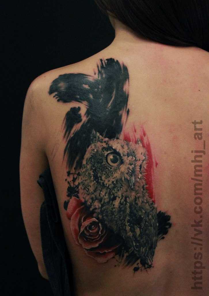 Tattoo blade a menina - a coruja e a rosa