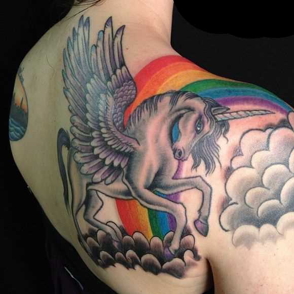 Tattoo blade a menina - o unicórnio e o arco-íris