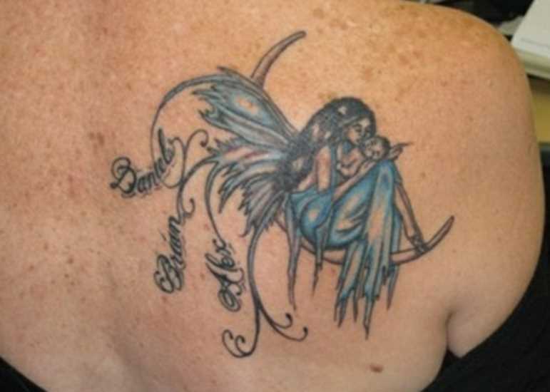 Tatuagem blade menina - da-lua e uma fada com a criança