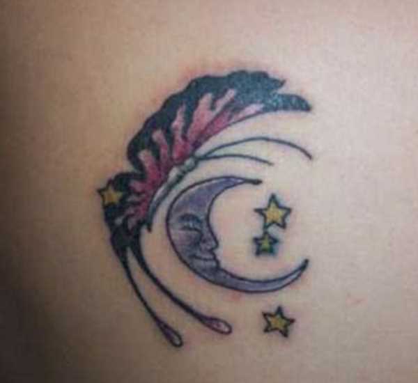 Tatuagem blade menina - lua, estrelas e uma borboleta