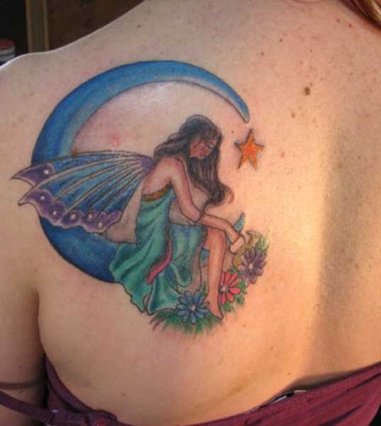 Tatuagem blade menina - lua, estrelas, fadas e flores