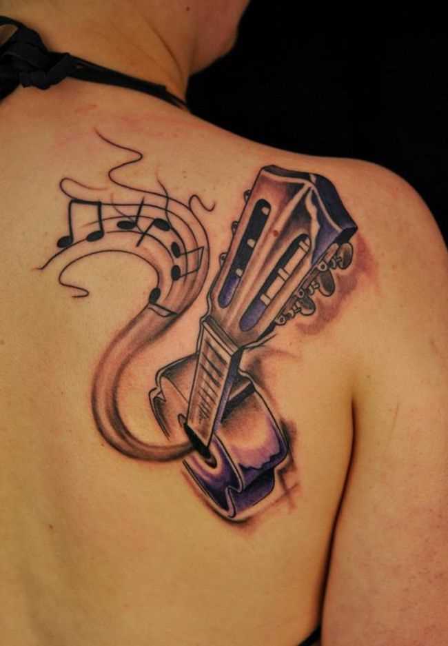 Tatuagem blade menina notas e guitarra