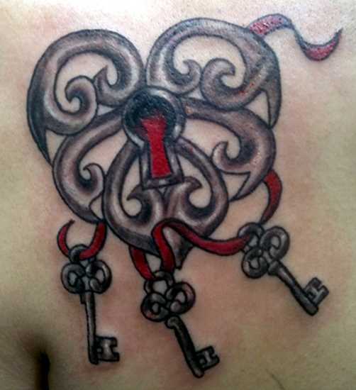 Tatuagem blade meninas - coração em forma de cadeado com chaves