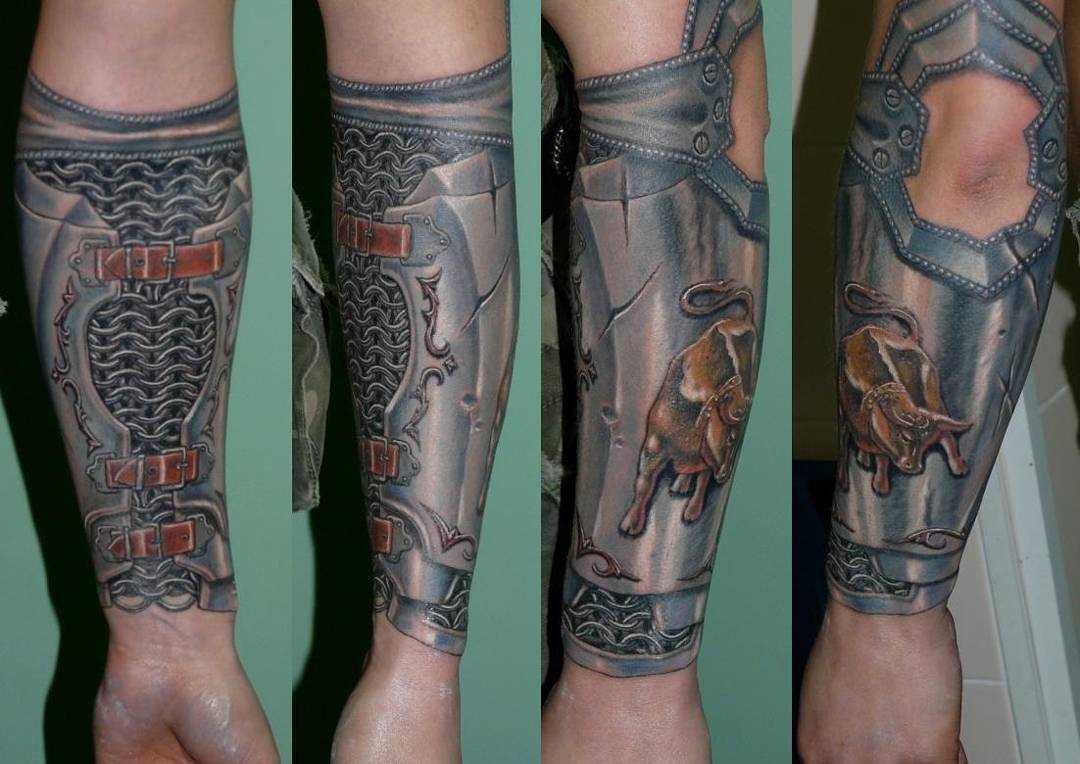 Tatuagem de armaduras com um touro no antebraço homens