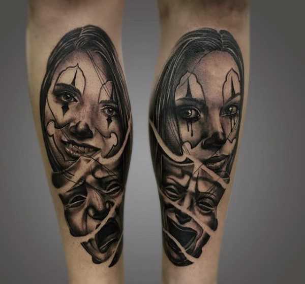 Tatuagem de chicano em canelas meninas - mulheres do rosto e as máscaras
