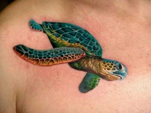 Tatuagem de tartaruga na cara no peito