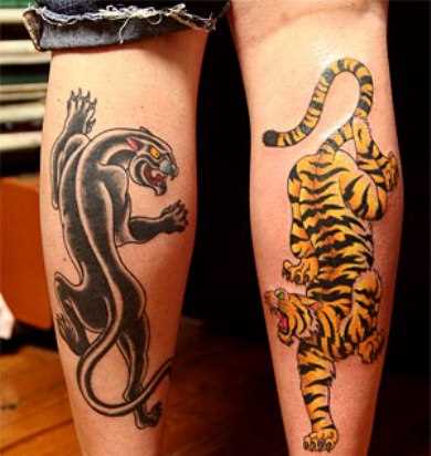 Tatuagem em canelas meninas - panther e tiger
