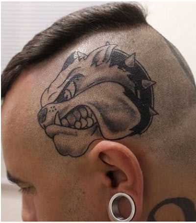 Tatuagem na cabeça de um cara - de- cão
