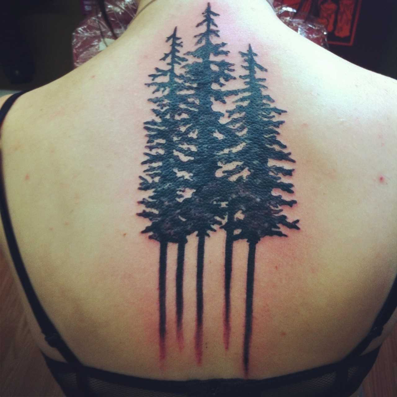 Tatuagem na coluna da menina - árvores-a árvore de natal