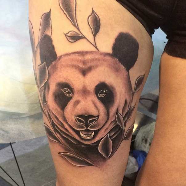 Tatuagem na coxa da menina - panda