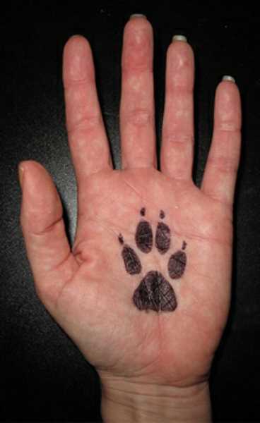 Tatuagem na palma da mão da menina - pata