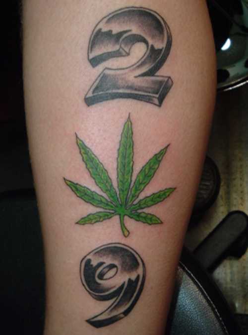 Tatuagem na perna da menina - folha de marikhuanny