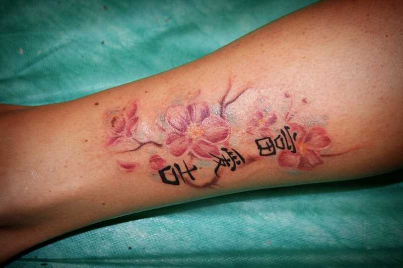Tatuagem na perna da menina - sakura e personagens