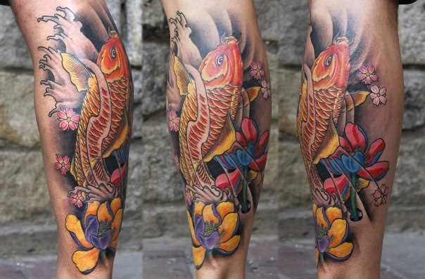 Tatuagem na perna de um cara - de carpa