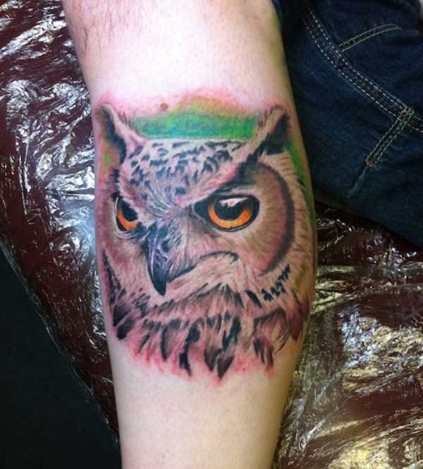 Tatuagem na perna de um cara - de- coruja