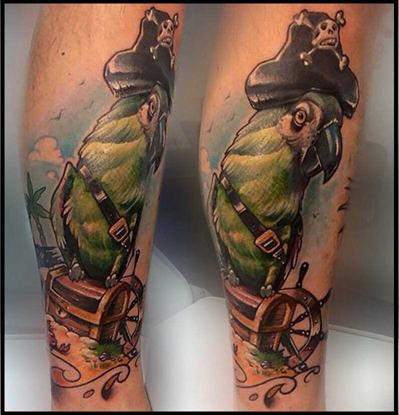 Tatuagem na perna de um cara - de- papagaio